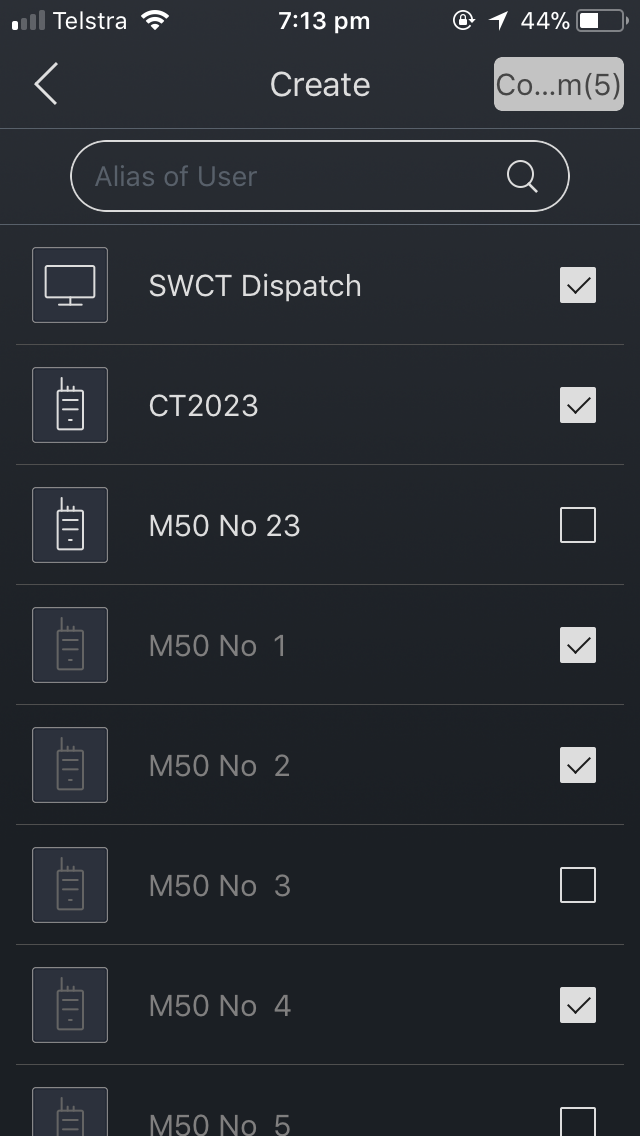 P2T app — create talkgroup screen
